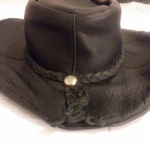 Black Mens Leather Cowboy Hat XL